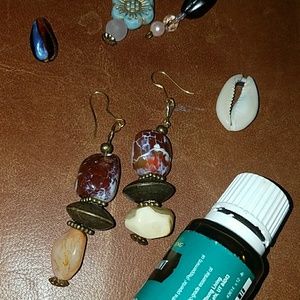 Fire Agate and Apricot Agate Earrings